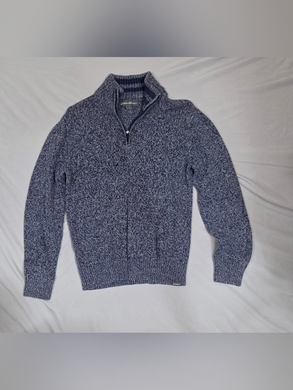 Eddie Bauer Blue Marled Quarter-Zip Sweater